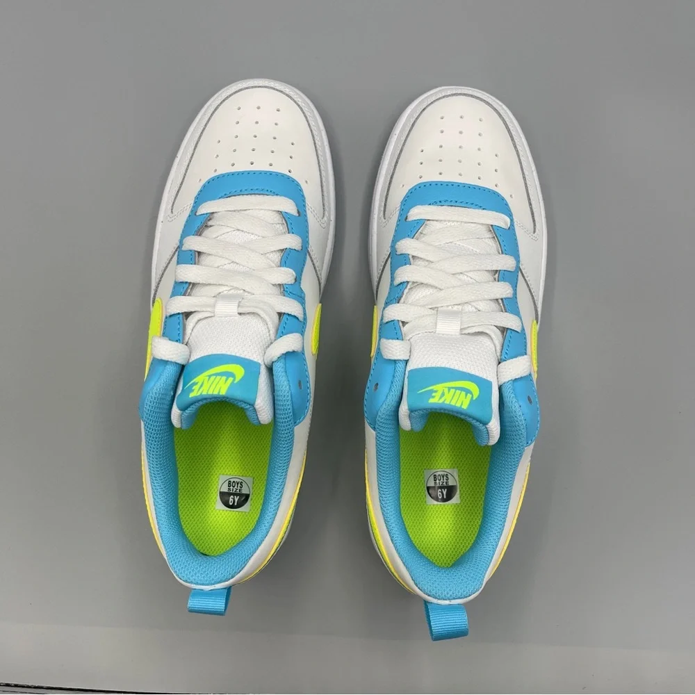 Nike Court Borough Low 2 Big Girl/SUMMIT WHITE/VOLT-BALTIC BLUE - Picture 9 of 17